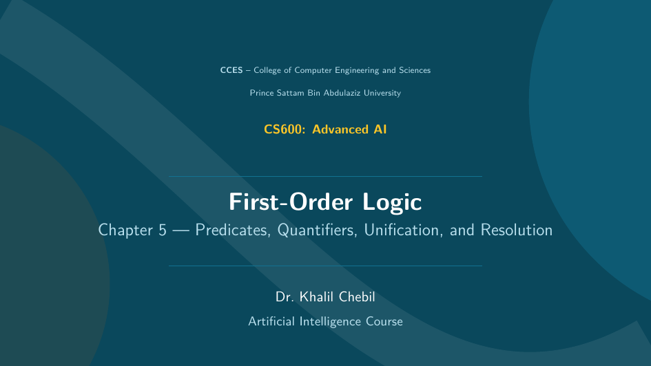 Chapter 5 — First-Order Logic: title slide preview